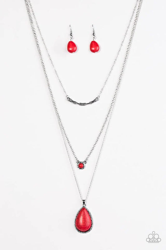 Paparazzi Necklace ~ Stone Streams - Red