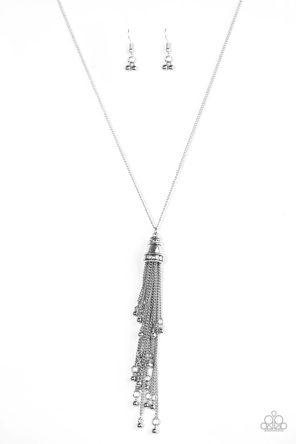 Paparazzi Necklace ~ Talk About Tassel - Silver