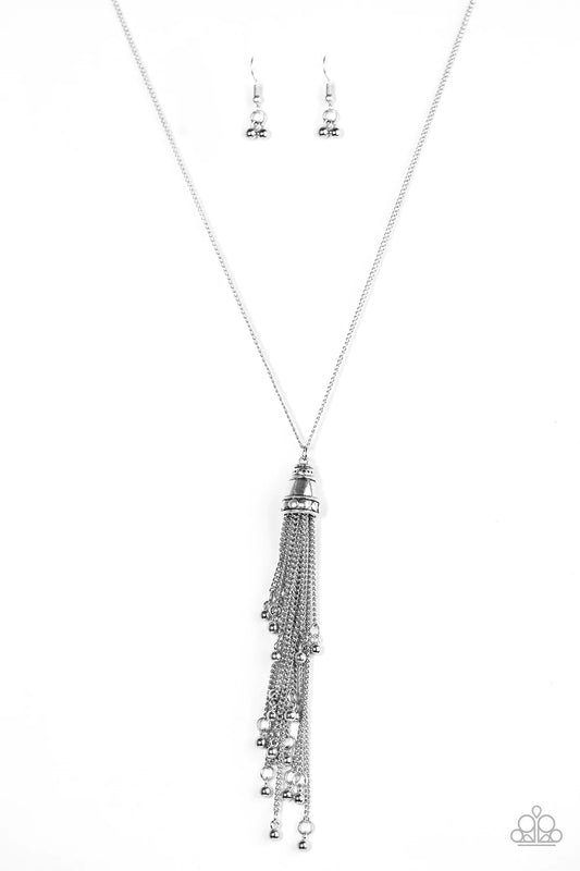 Paparazzi Necklace ~ Talk About Tassel - Silver