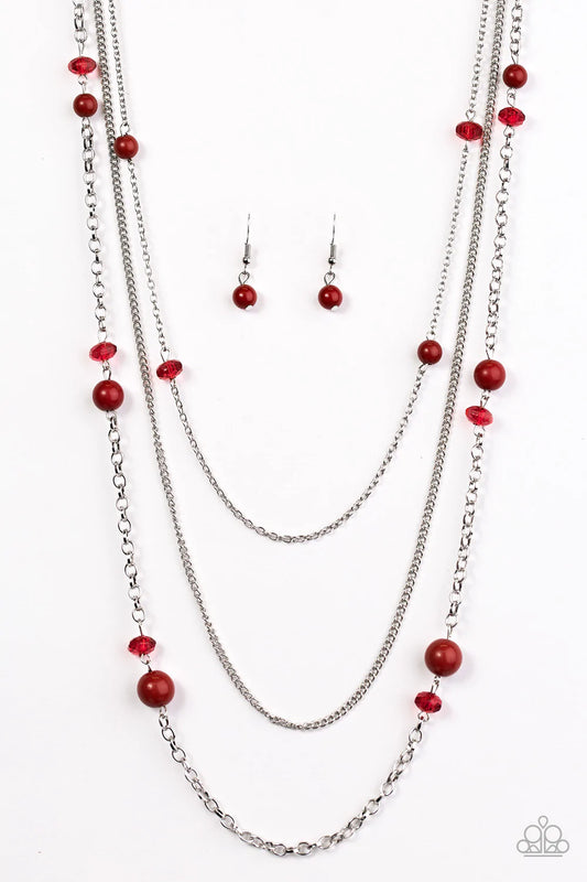 Paparazzi Necklace ~ Triple Tango - Red