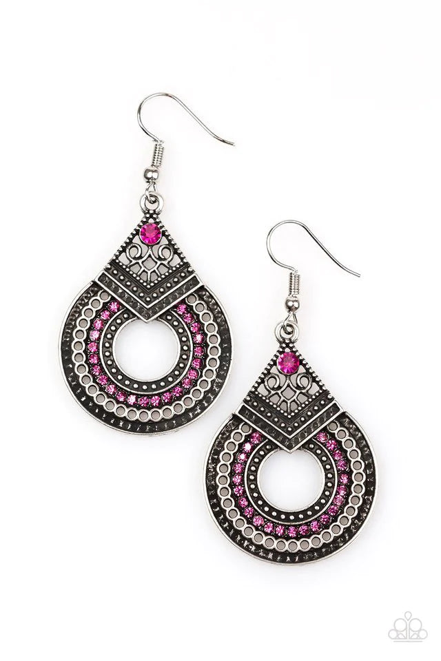 Paparazzi Earring ~ My Favorite Color Is Glitter - Pink