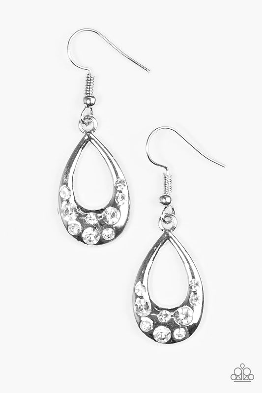 Paparazzi Earring ~ Twinkly Teardrops - White