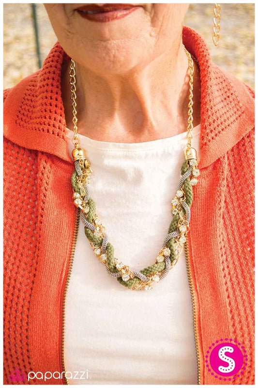 Paparazzi Necklace ~ Braided Treasure - Green