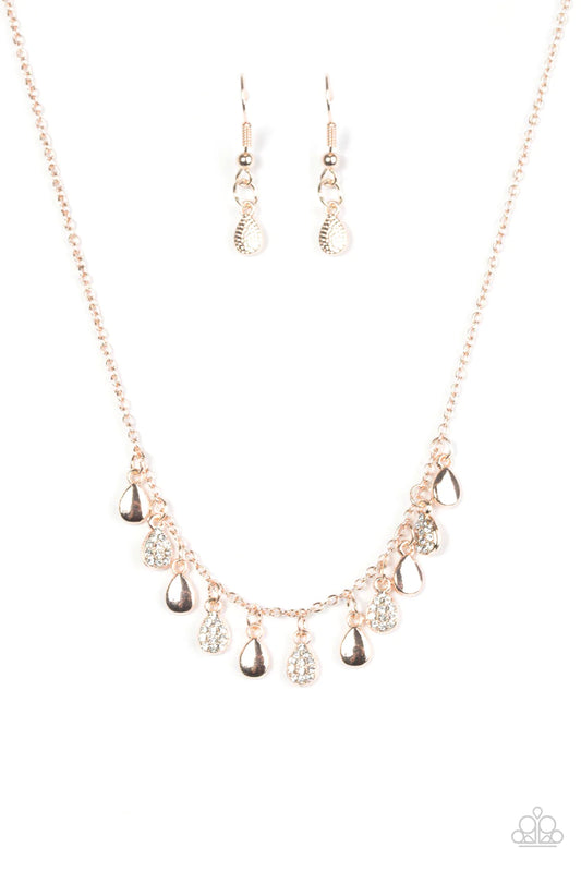 Paparazzi Necklace ~ Radiant Rainstorms - Rose Gold