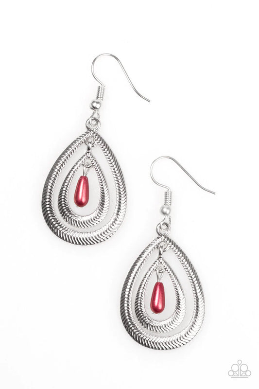 Paparazzi Earring ~ Tranquil Teardrops - Red