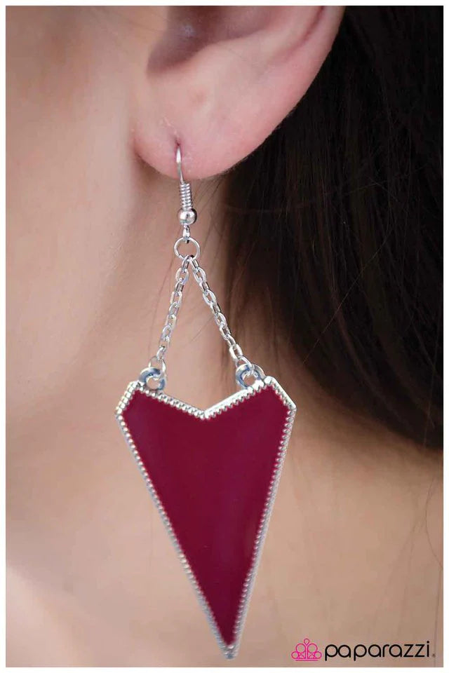 Paparazzi Earring ~ Tough As Nails - Wine - Red