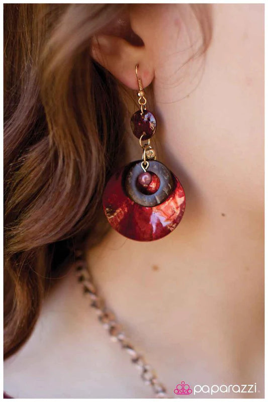 Paparazzi Earring ~ Out Of Your Shell - Red