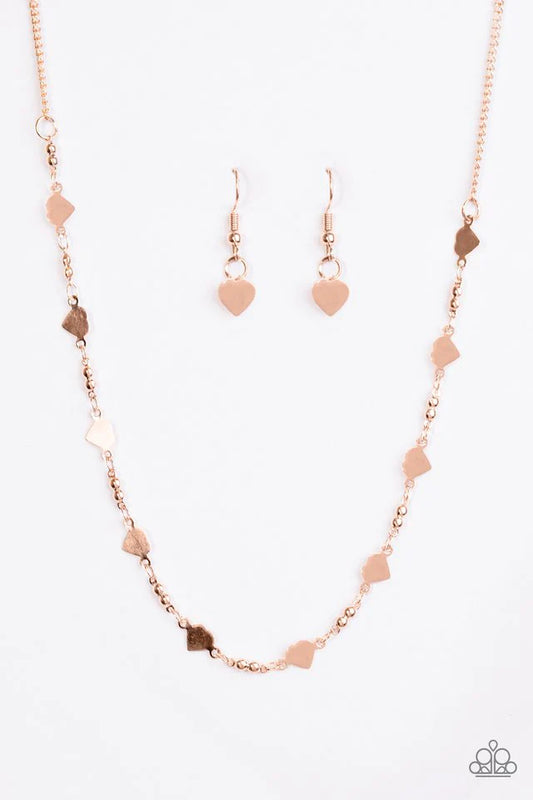 Paparazzi Necklace ~ Fierce Hearts - Rose Gold