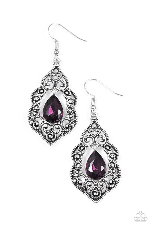 Paparazzi Earring ~ Work The CROWN - Purple