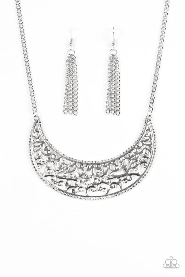 Paparazzi Necklace ~ Moroccan Moon - Silver