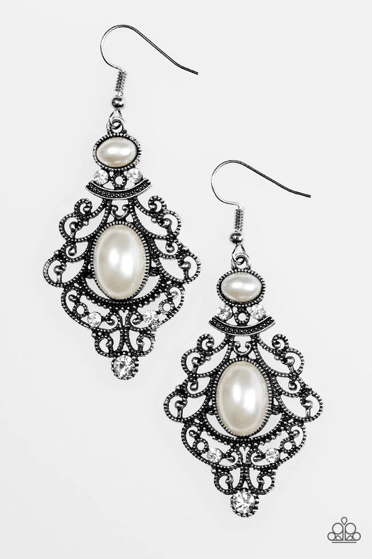 Paparazzi Earring ~ CROWN Control - White