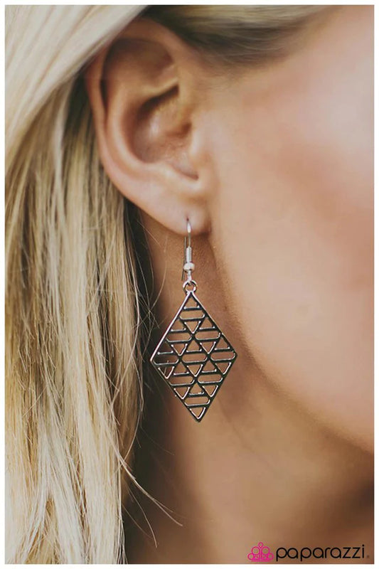 Paparazzi Earring ~ Get Your Lines Crossed - Silver