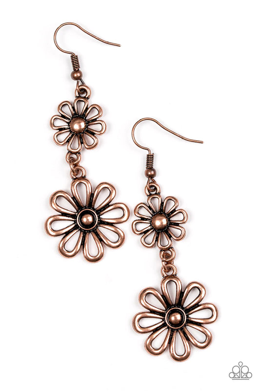 Paparazzi Earring ~ A Date With Daisies - Copper