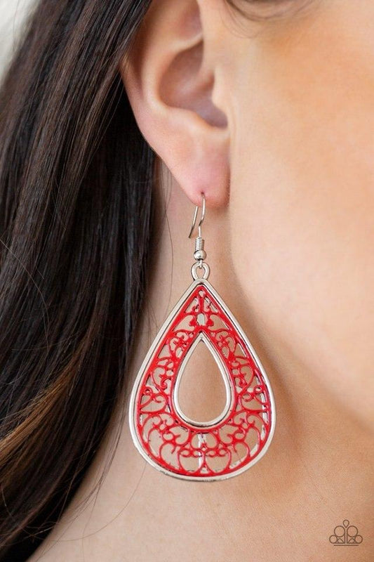 Paparazzi Earring ~ Drop Anchor - Red