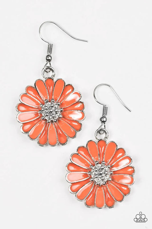 Paparazzi Earring ~ Distracted By Daisies - Orange