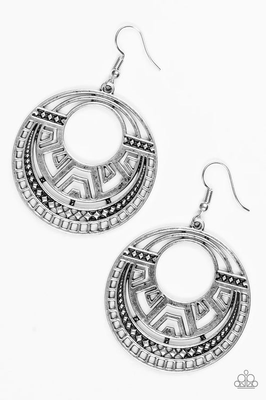 Paparazzi Earring ~ Modernly Mayan - Silver