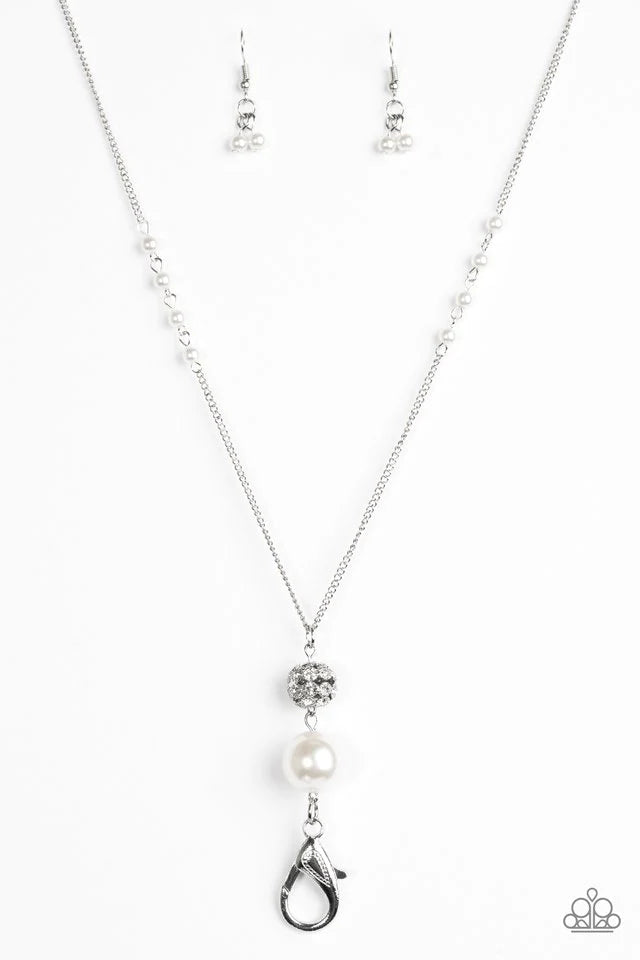 Paparazzi Necklace ~ The Only Show In Town - White Lanyard
