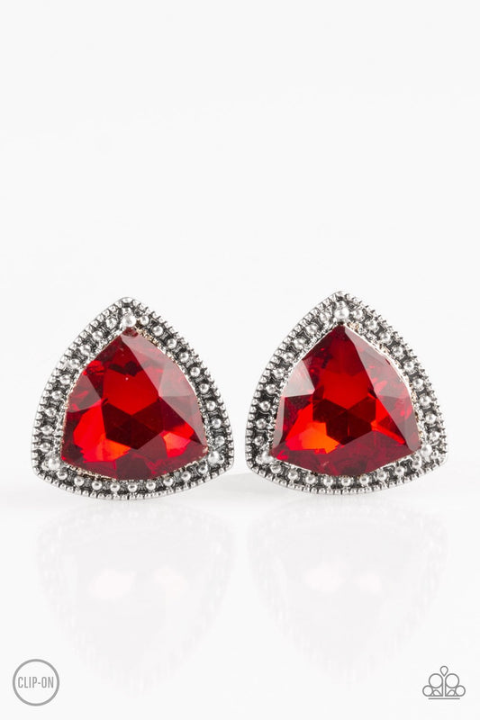 Paparazzi Earring ~ Daringly Duchess - Red Clip-On