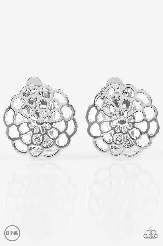 Paparazzi Earring ~ Carefree Carnation - Silver