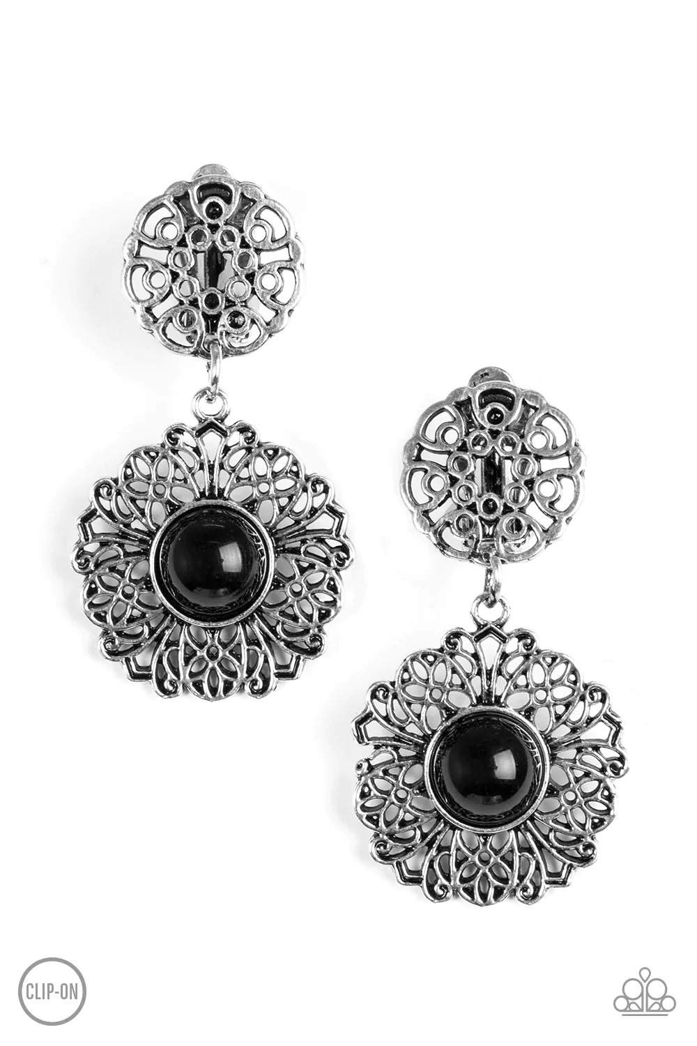 Paparazzi Earring ~ Venetian Veranda - Black Clip-On