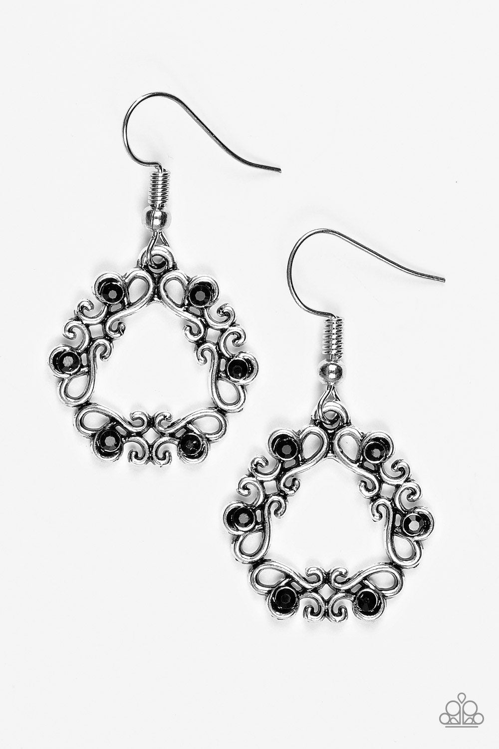 Paparazzi Earring ~ Whimsy Wreaths - Black