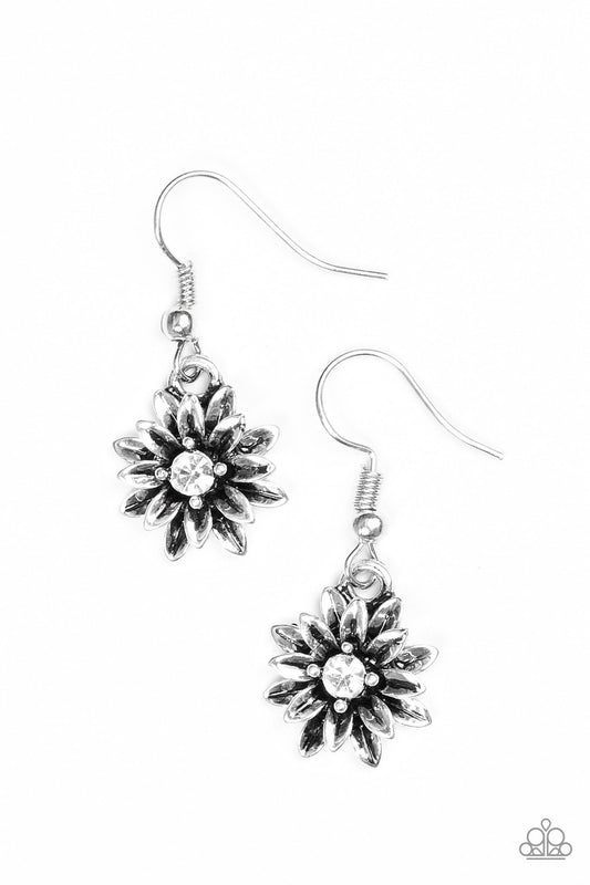 Paparazzi Earring ~ Diamonds and Daisies - White