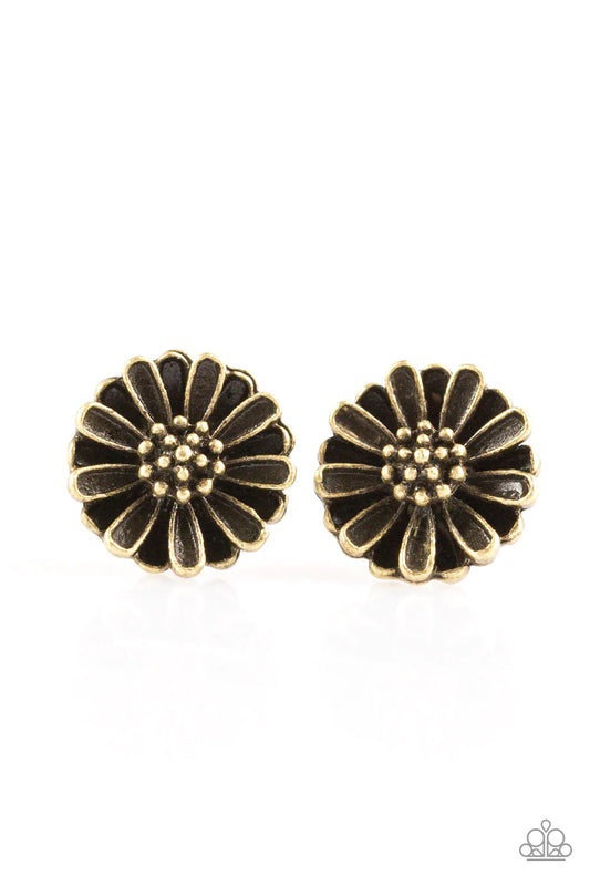 Paparazzi Earring ~ Flower Fever - Brass