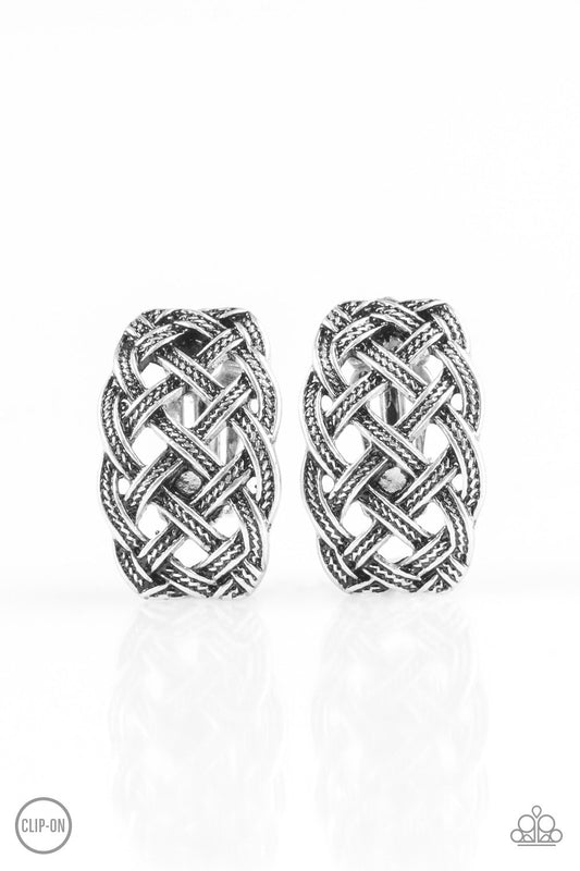 Paparazzi Earring ~ Braided Rivers - Silver Clip-On