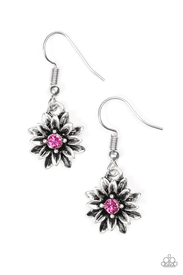 Paparazzi Earring ~ Diamonds and Daisies - Pink