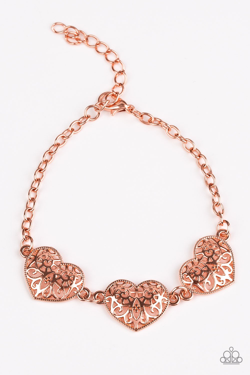 Paparazzi Bracelet ~ Fond Of Hearts - Copper
