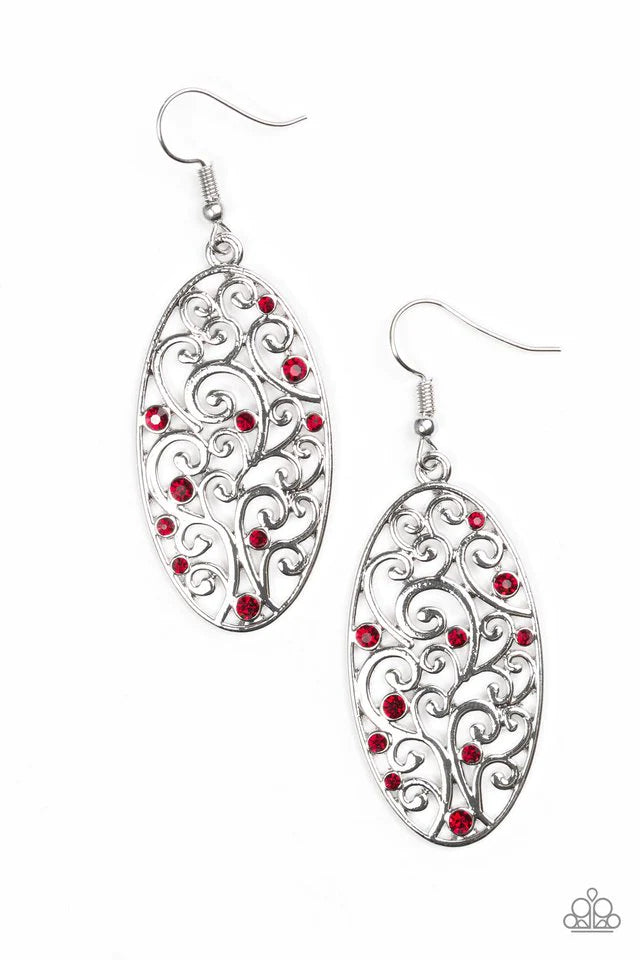 Paparazzi Earring ~ Glistening Gardens - Red