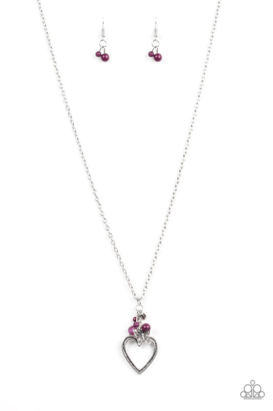 Paparazzi Necklace ~ Fluttering Heart - Purple