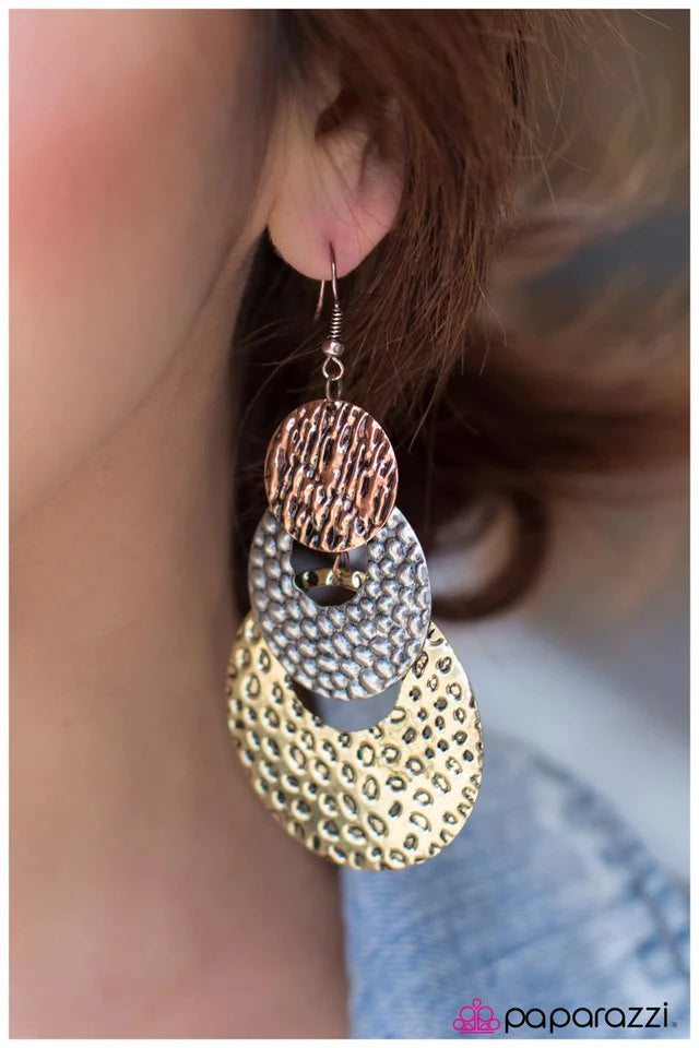 Paparazzi Earring ~ Put the Pedal to the Metal - Brass