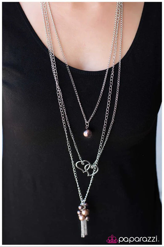 Paparazzi Necklace ~ Two Hearts Beat As One - Brown