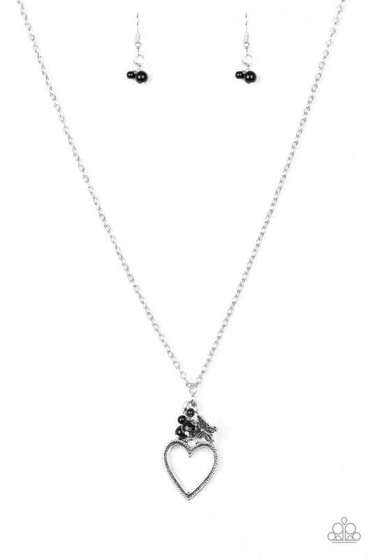 Paparazzi Necklace ~ Fluttering Heart - Black