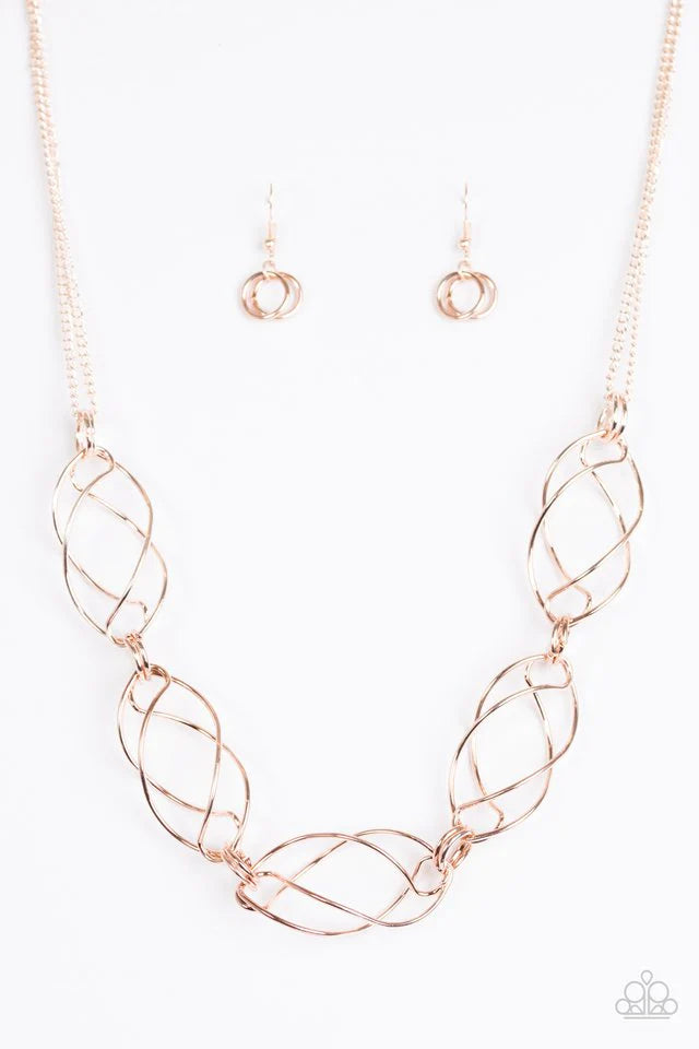 Paparazzi Necklace ~ Burst Into Flames - Rose Gold