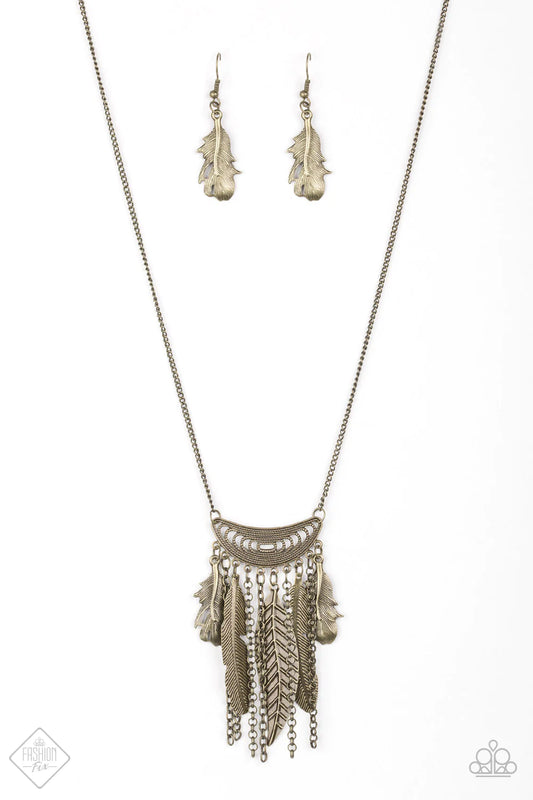 Paparazzi Necklace ~ Fiercely Feathered  - Brass