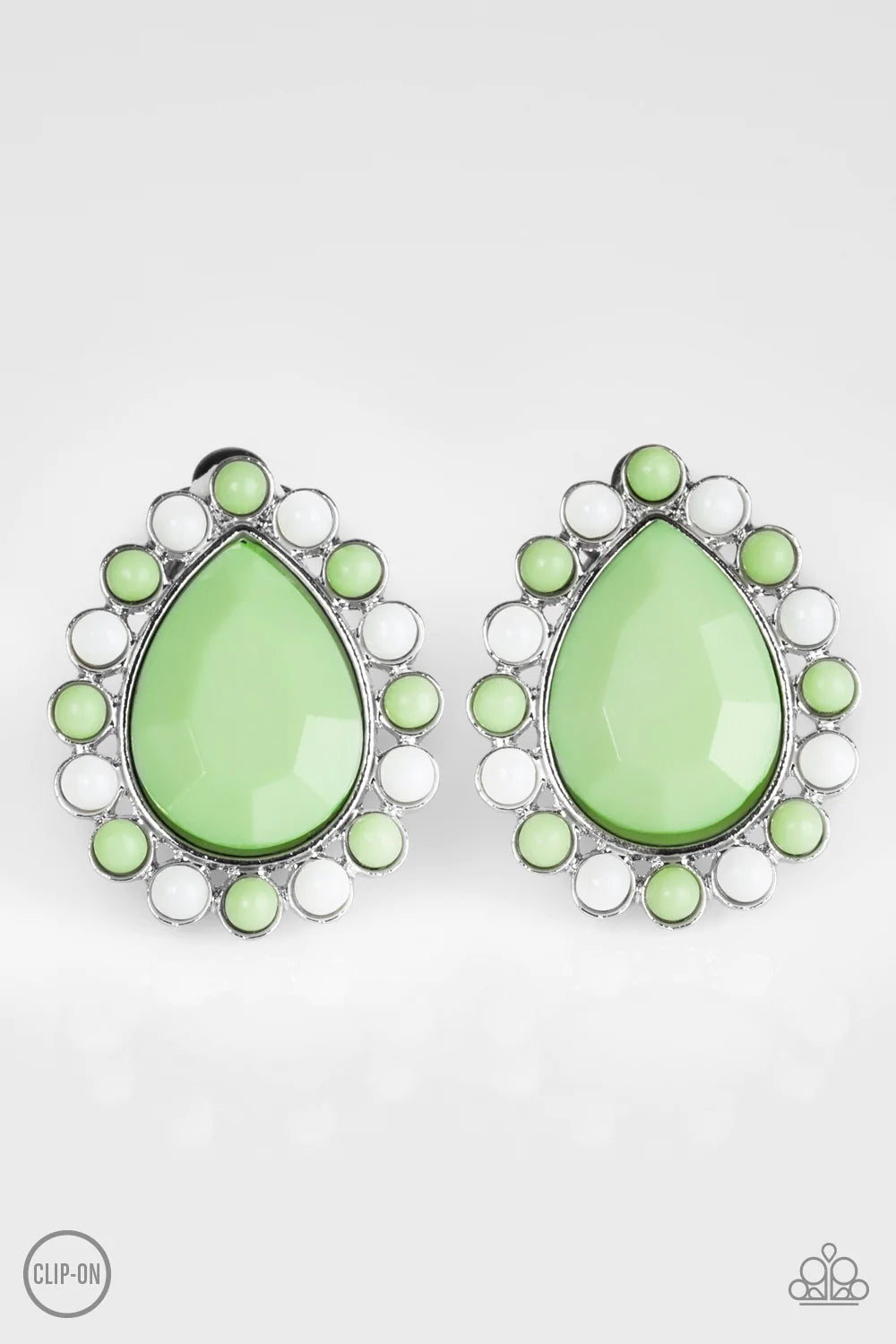 Paparazzi Earring ~ So Spring Season - Green Clip-On