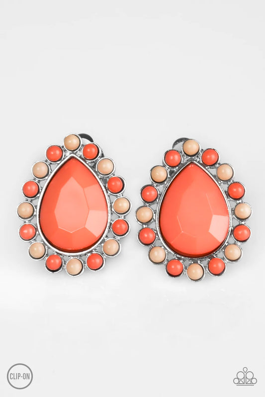 Paparazzi Earring ~ So Spring Season - Orange Clip-On