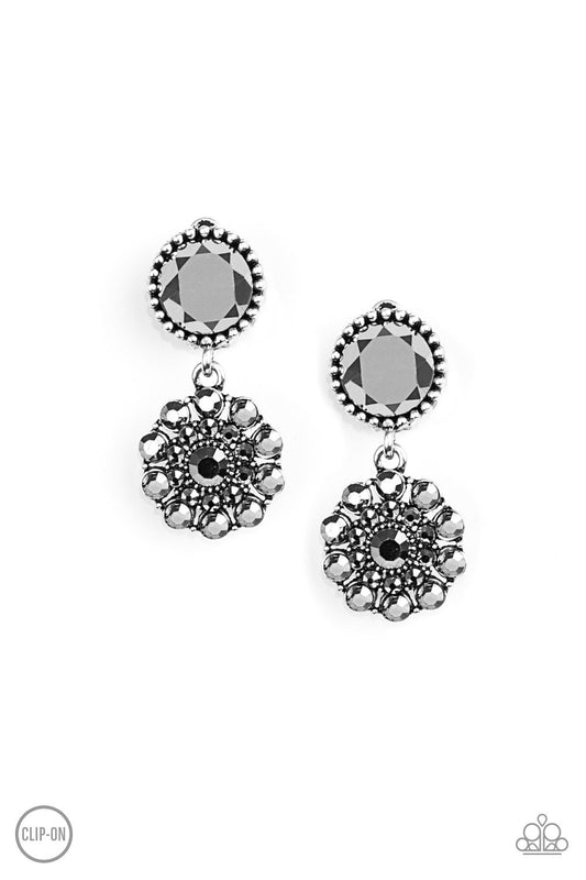 Paparazzi Earring ~ Glittering Gardenias - Silver Clip-On
