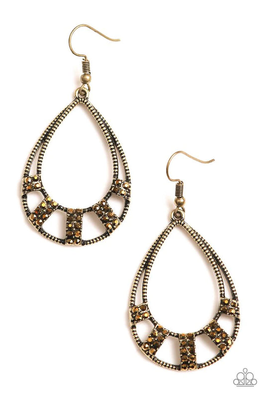 Paparazzi Earring ~ Trillion Dollar Teardrops - Brass