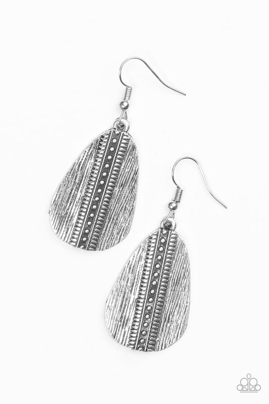 Paparazzi Earring ~ Double The Texture - Silver