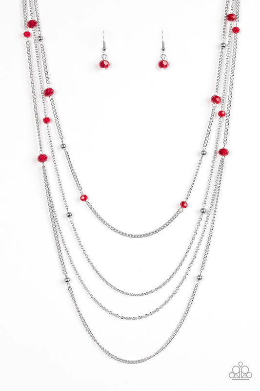 Paparazzi Necklace ~ On The Front SHINE - Red