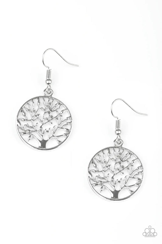 Paparazzi Earring ~ TREE Ring Circus - Silver