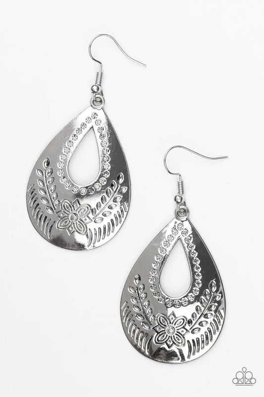 Paparazzi Earring ~ Floral Fiesta - Silver