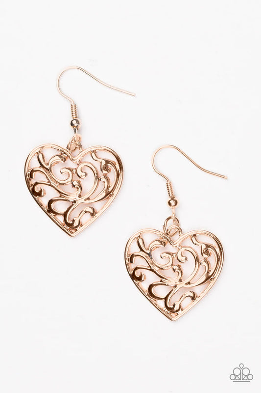 Paparazzi Earring ~ The Truth HEARTS - Rose Gold