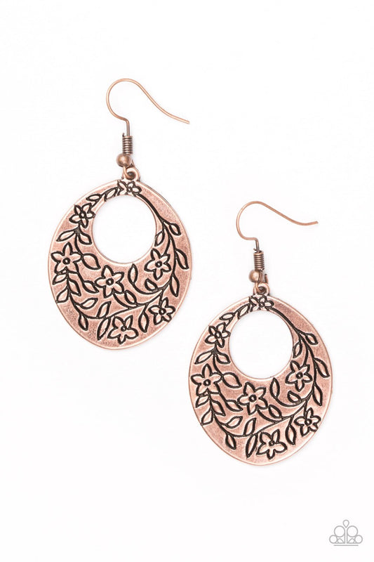 Paparazzi Earring ~ Flirting With Florals - Copper