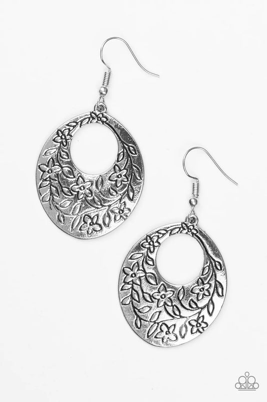 Paparazzi Earring ~ Flirting With Florals - Silver