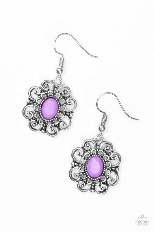 Paparazzi Earring ~ First and Foremost Flowers - Purple