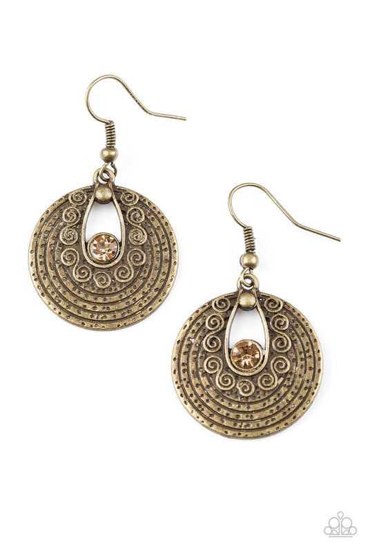 Paparazzi Earring ~ Majestically Mayan - Brass